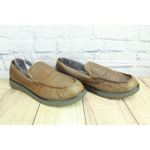 LL Bean All Week Brown Leather Shearling Lined Moccasin Slippers Size 12 M - Picture 3 of 9